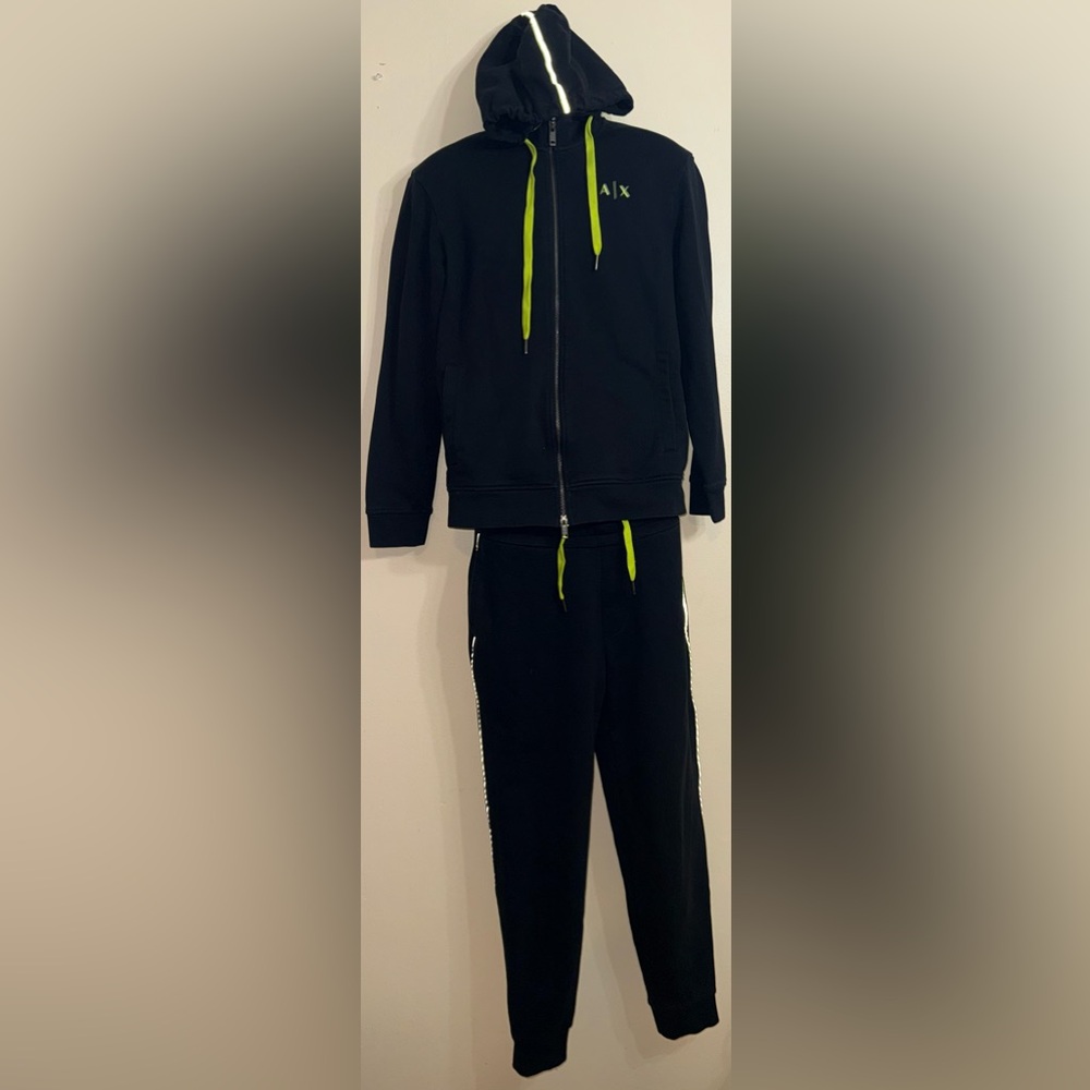 Armani Exchange A|X Tracksuit Set Black Neon Reflective Hoodie Joggers‎ Mens M